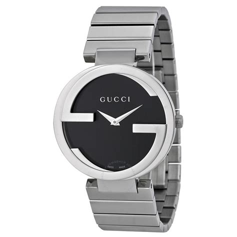 gucci interlocking g black dial stainless steel ladies watch